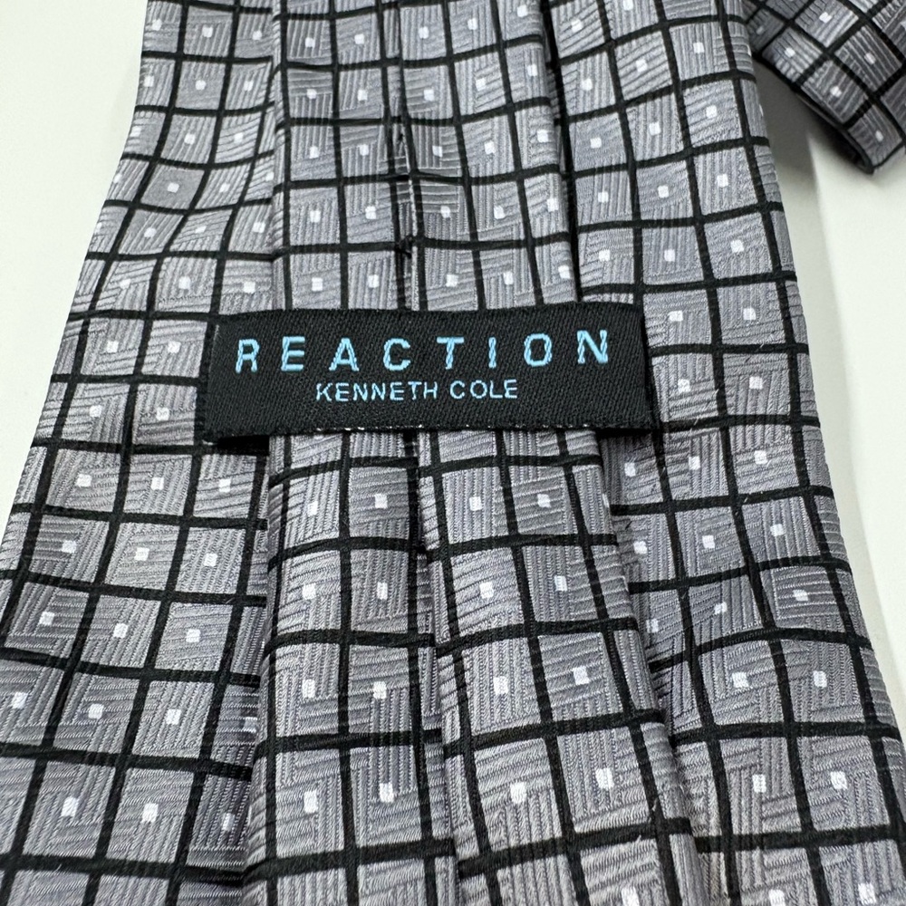 Kenneth Cole Silk Tie in Black and Gray Plaid